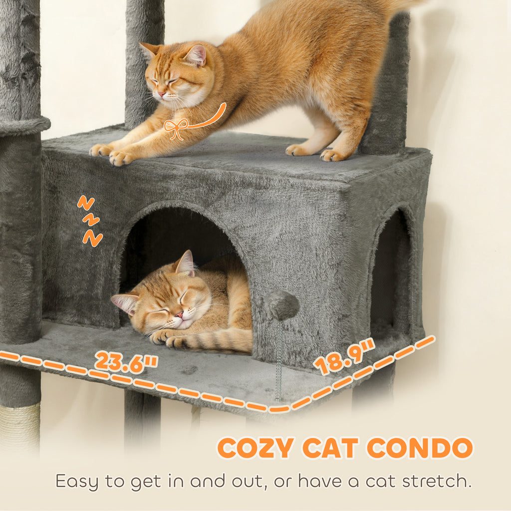 80" Tall Cat Tree for Indoor Cats, Multi-Level Cat Tower with 2 Condos, 2 Hammocks & 6 Sisal Posts, Heavy Duty Activity Center, Dark Gray