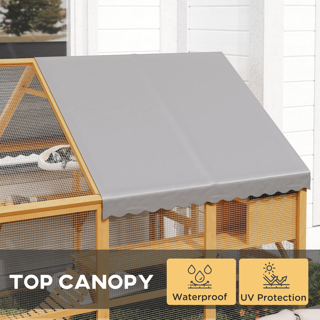 Wooden Catio Outdoor Cat Enclosure, Large Cat House with Waterproof Cover, 2 Condos, 6 Platforms, Bridge, Doors, Yellow