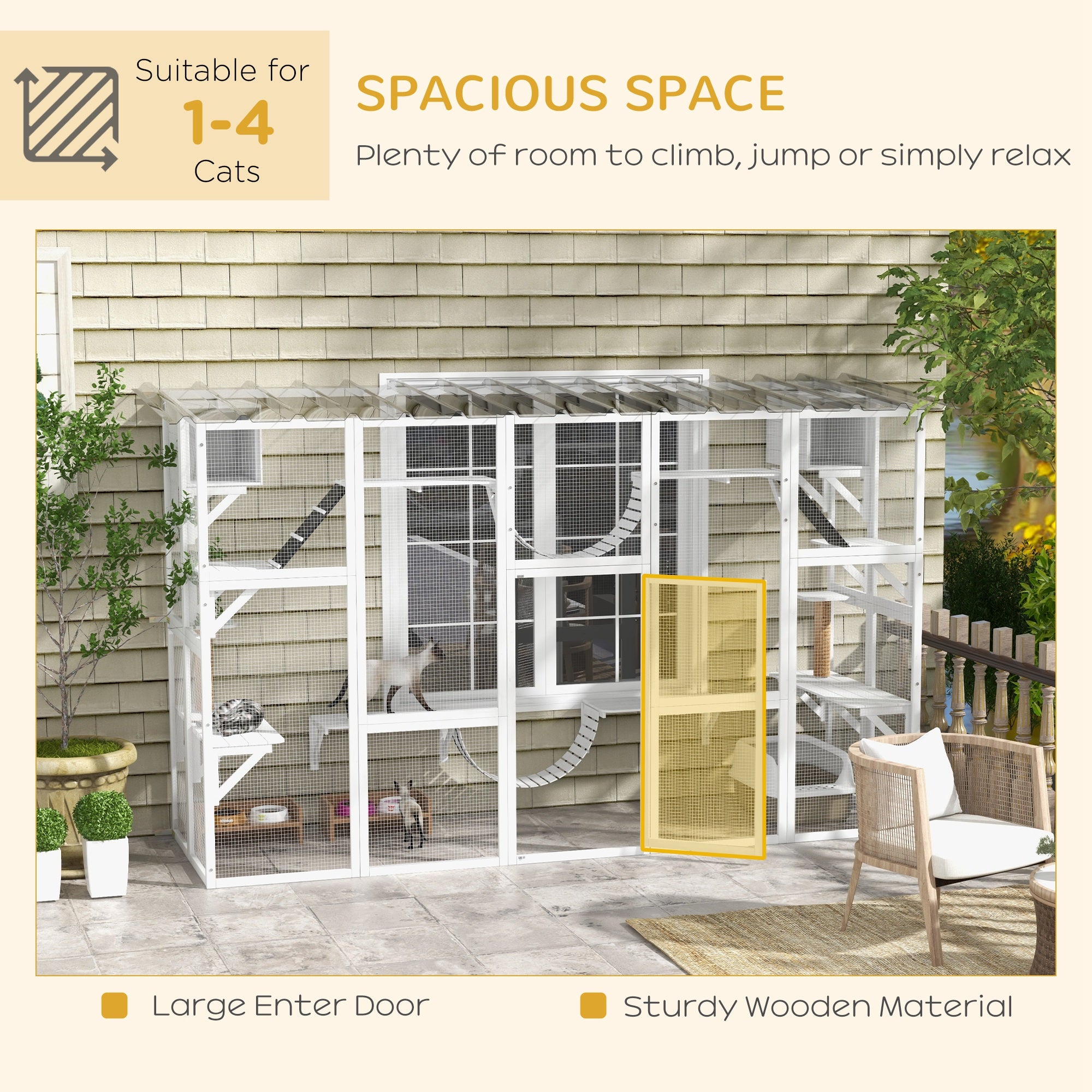 Cat Window Box , Large Catio with Shelves & Bridges, Outside Enclosure for Multiple Cats, White