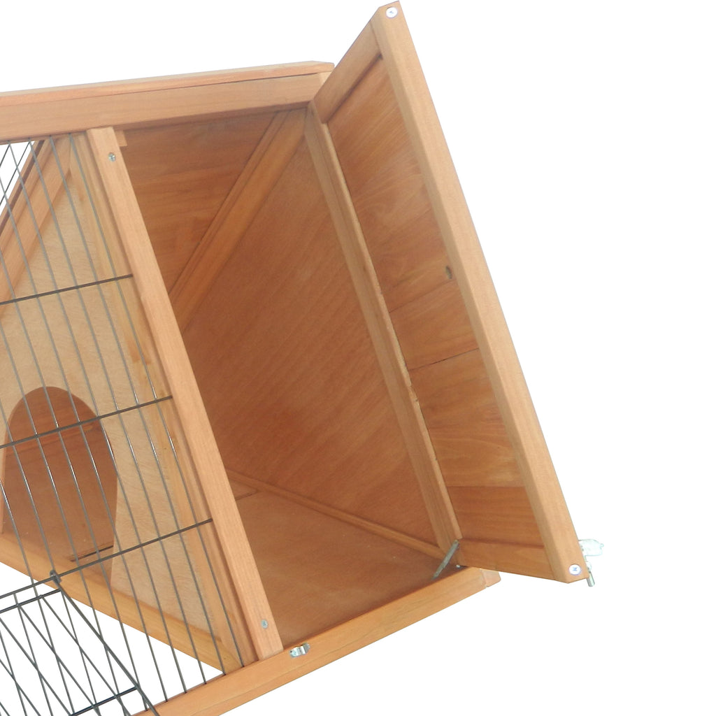 46" x 24" Wooden A-Frame Outdoor Rabbit Hutch, Small Animal Cage, Bunny Hutch with Outside Run & Ventilating Wire, for Rabbits, Chickens, Ducks, Yellow