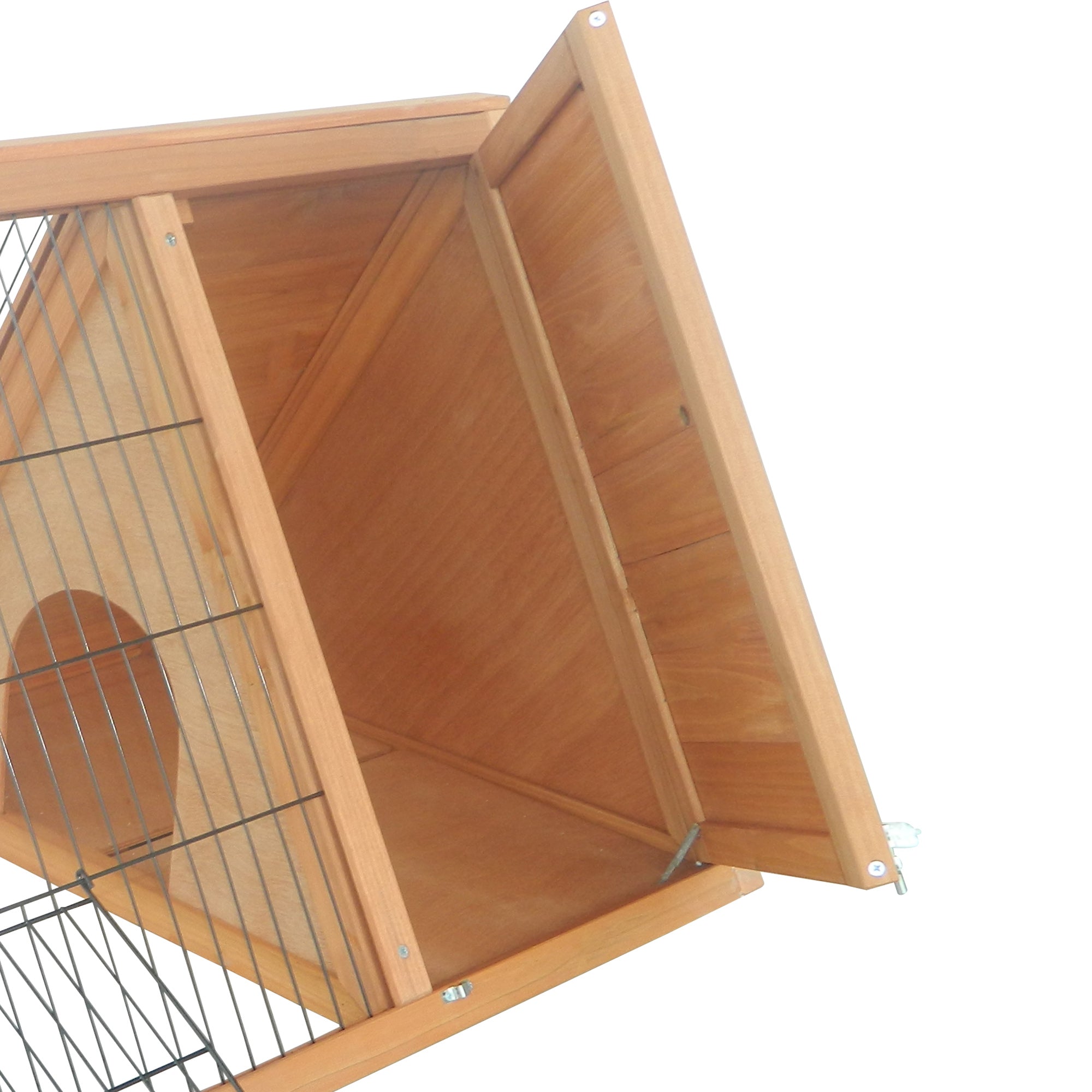 46" x 24" Wooden A-Frame Outdoor Rabbit Hutch, Small Animal Cage, Bunny Hutch with Outside Run & Ventilating Wire, for Rabbits, Chickens, Ducks, Yellow