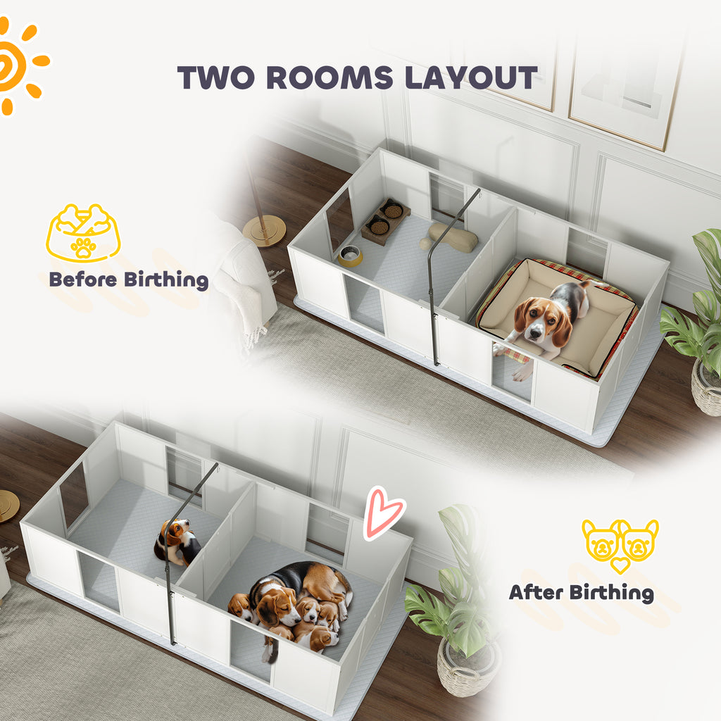 Whelping Box for Dogs w/ Retractable Light Stand, Waterproof Pee Pad & Adjustable Height Door for Medium Breed Dogs