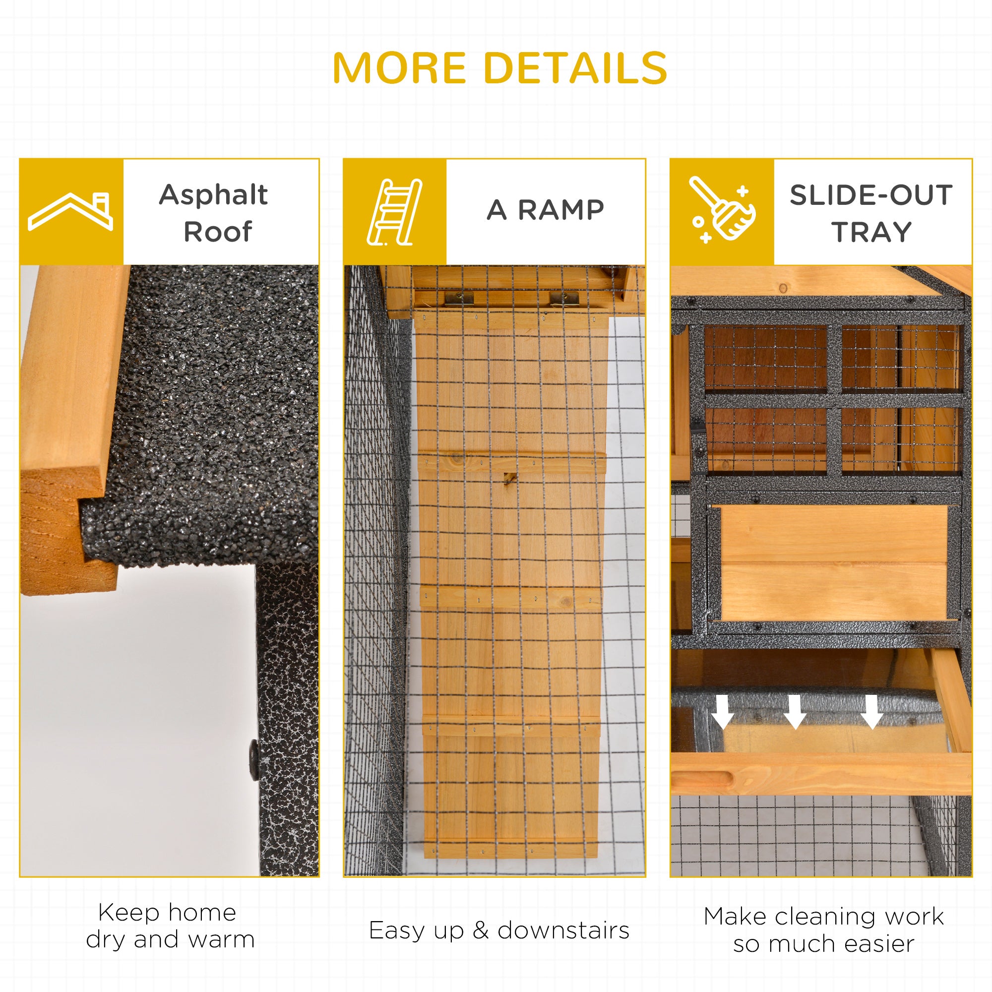 Outdoor Rabbit Cage Elevated Pet House w/ Slide-Out Tray, Natural Wood & Black