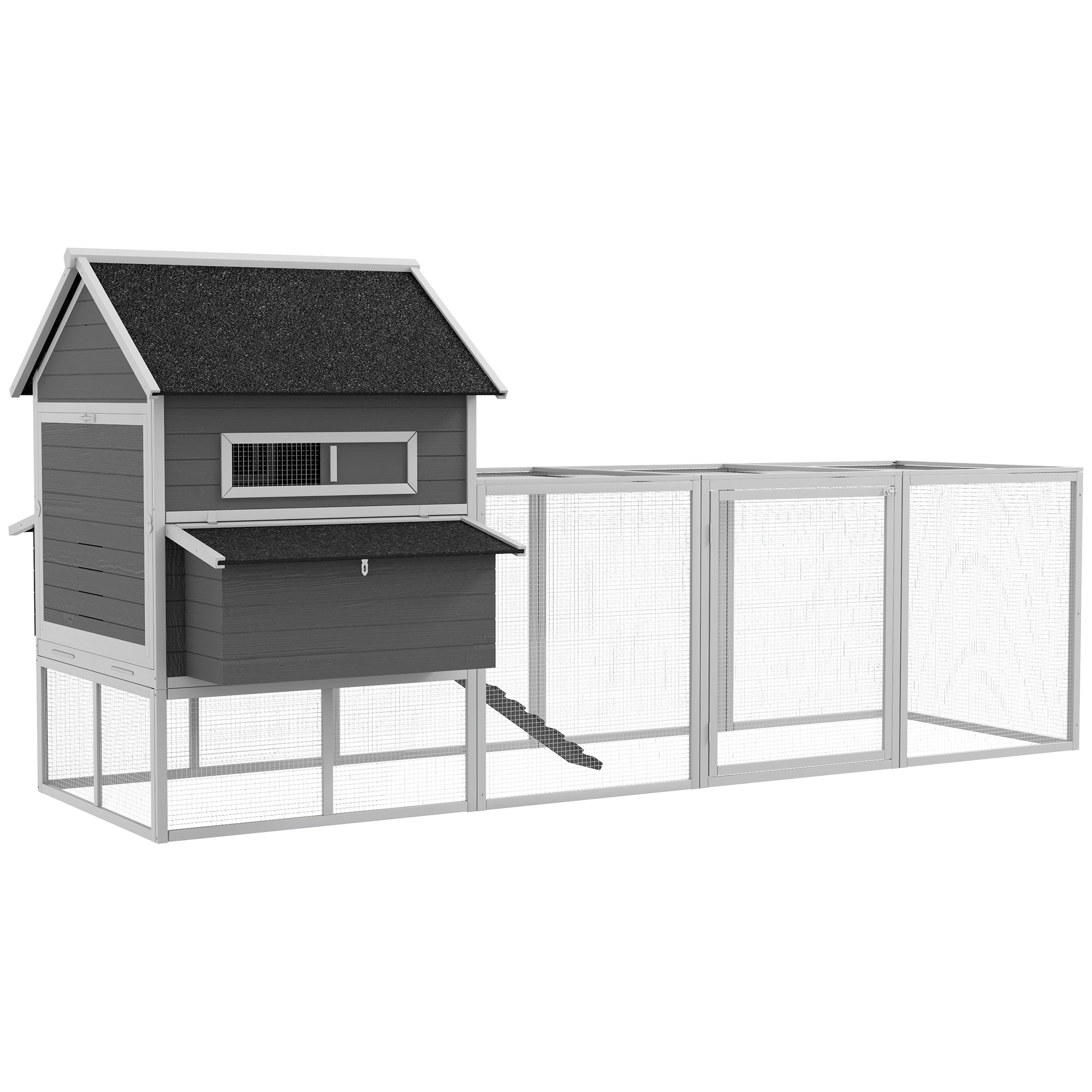 137" Wooden Chicken Coop for 8-10 Chickens, Backyard, Gray