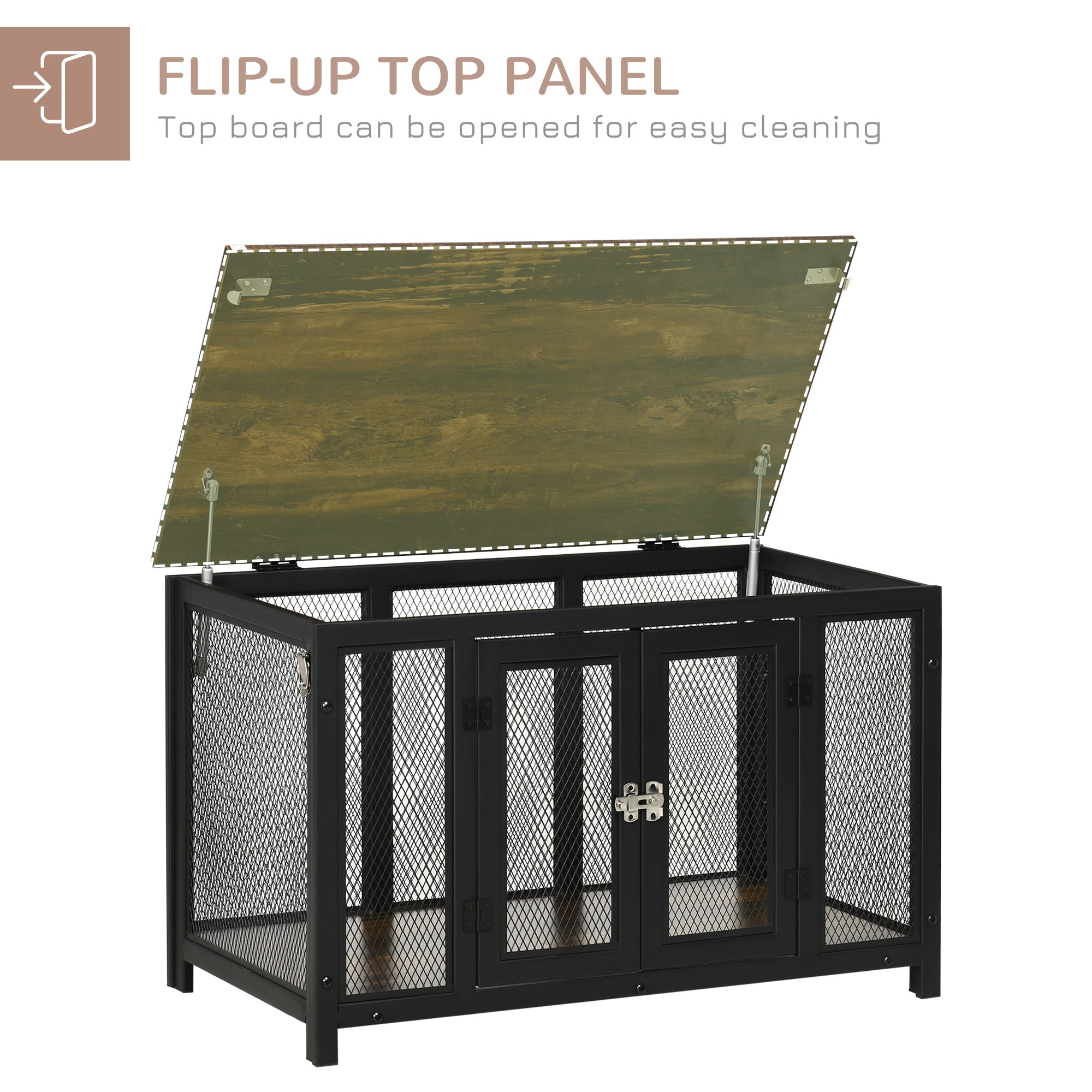 Furniture Style Dog Crate with Openable Top, Big Dog Crate End Table, Puppy Crate for Small Dogs Indoor, Spacious Interior, Pet Kennel, Brown, Black