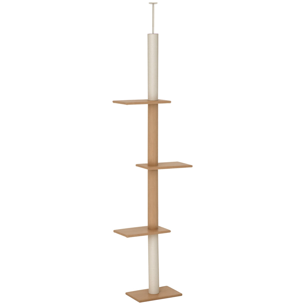 Light Brown Floor to Ceiling Cat Tree - Adjustable Height 4-Tier Cat Tower with Sisal Scratching Posts, Stable Activity Center Furniture for Indoor Kittens