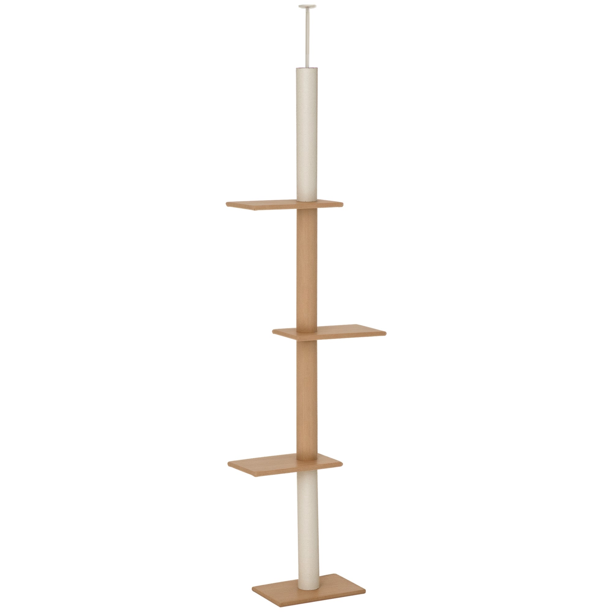 Light Brown Floor to Ceiling Cat Tree - Adjustable Height 4-Tier Cat Tower with Sisal Scratching Posts, Stable Activity Center Furniture for Indoor Kittens