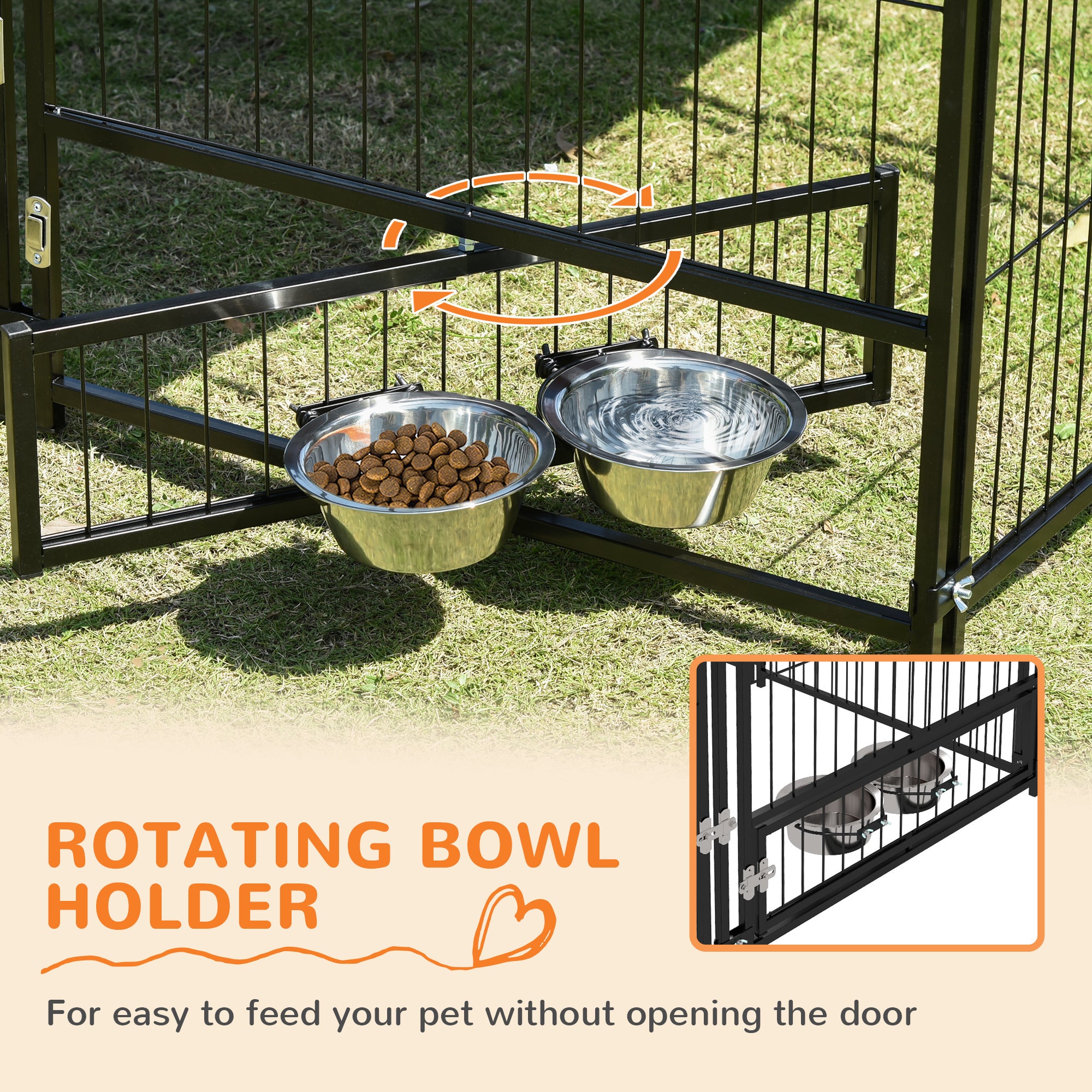 Outside Dog Kennel, 4.6' x 4.6' x 5' Puppy Play Pen with Canopy, Garden Playpen Fence Crate Enclosure Cage Rotating Bowl, for Dogs, Chickens, Ducks, Black