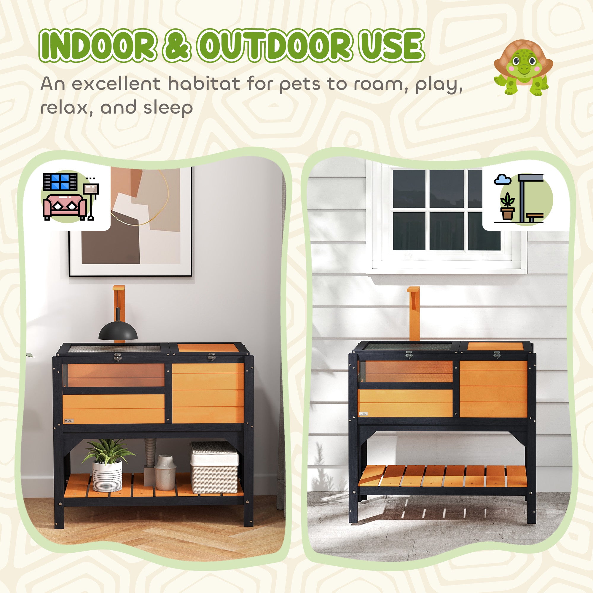 Tortoise Habitat with Shelf Storage Tortoise Gift Accessory with Weather Protection for Indoor, Yellow