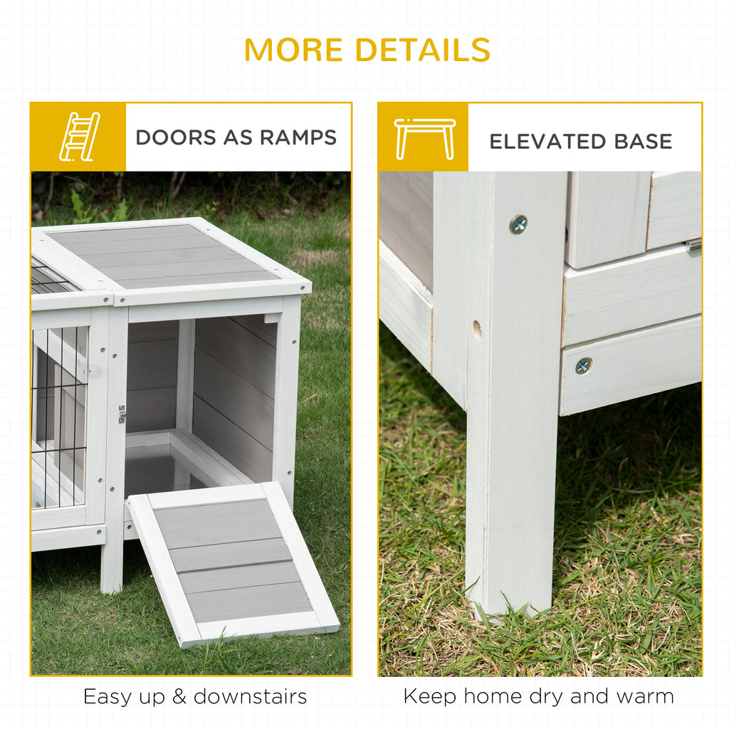 Rabbit Hutch, Bunny Cage, Guinea Pig House with Pull-Out Tray, and Divided Board for Indoor, White