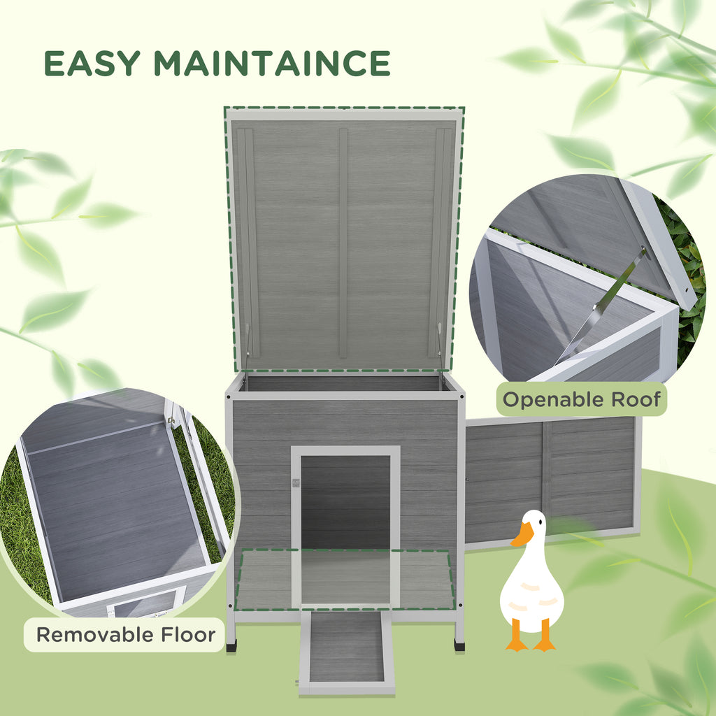 Wooden Duck Coop with Openable Roof, Removable Floor, Double Doors, Ramp, for 2-4 Ducks, Chickens, 25" x 32" x 30"