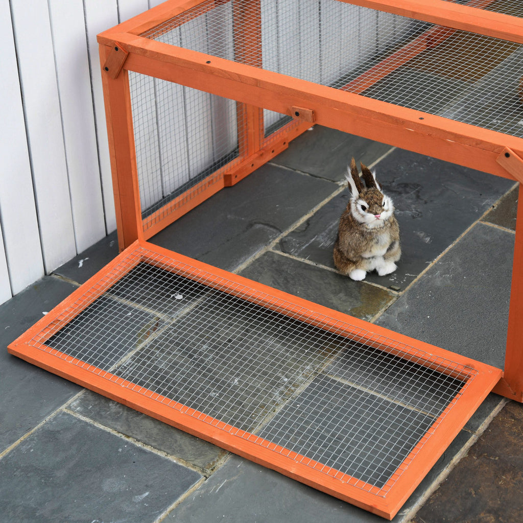 Large Wooden Rabbit Hutch Small Animal Habitat Enclosure Outdoor Run and Lockable Doors - Natural