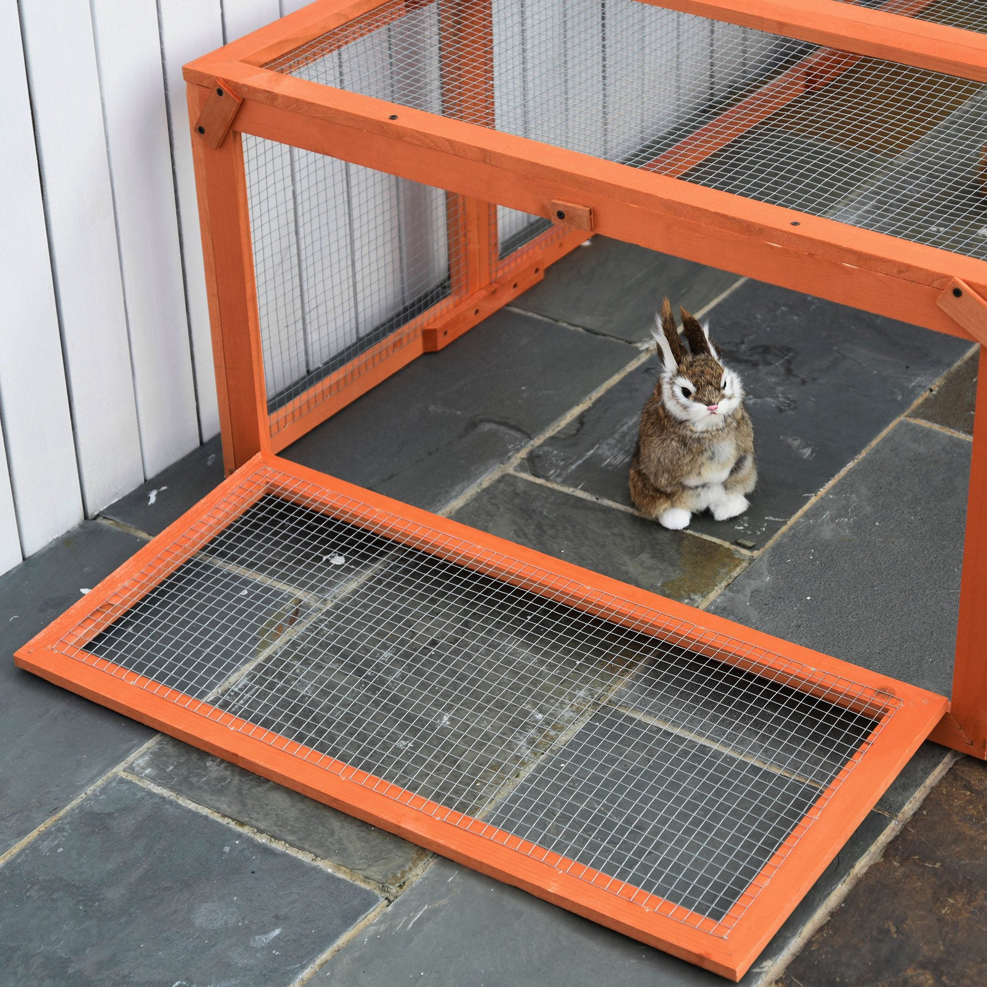 Large Wooden Rabbit Hutch Small Animal Habitat Enclosure Outdoor Run and Lockable Doors - Natural