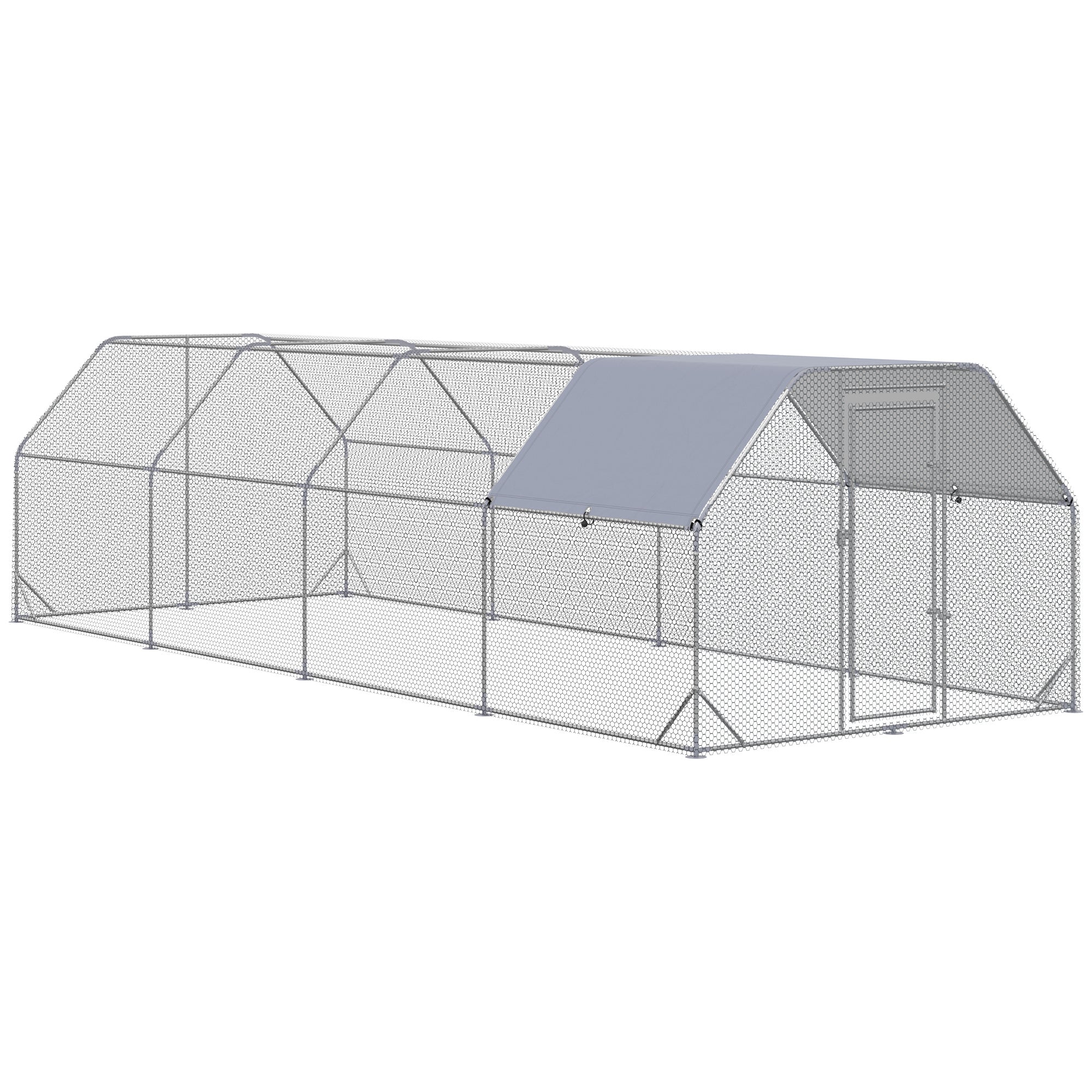 Large Chicken Coop Metal Chicken Run with Waterproof and Anti-UV Cover, Flat Shaped Walk in Fence Cage Hen House for Outdoor and Yard Farm Use, 1" Tube Diameter, 9.2' x 24.9' x 6.4'