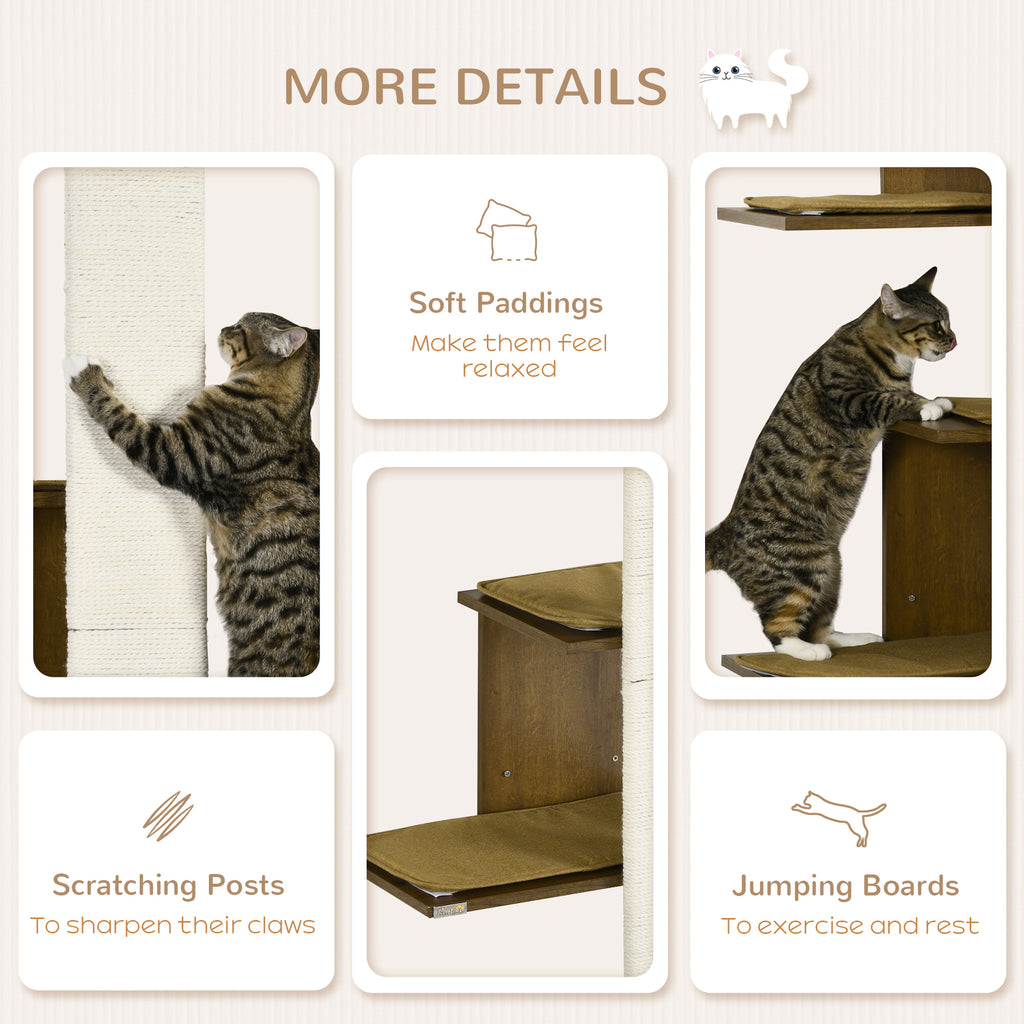4-Layer Wall-Mounted Cat Tree with Scratching Board, Cat Wall Shelves Furniture