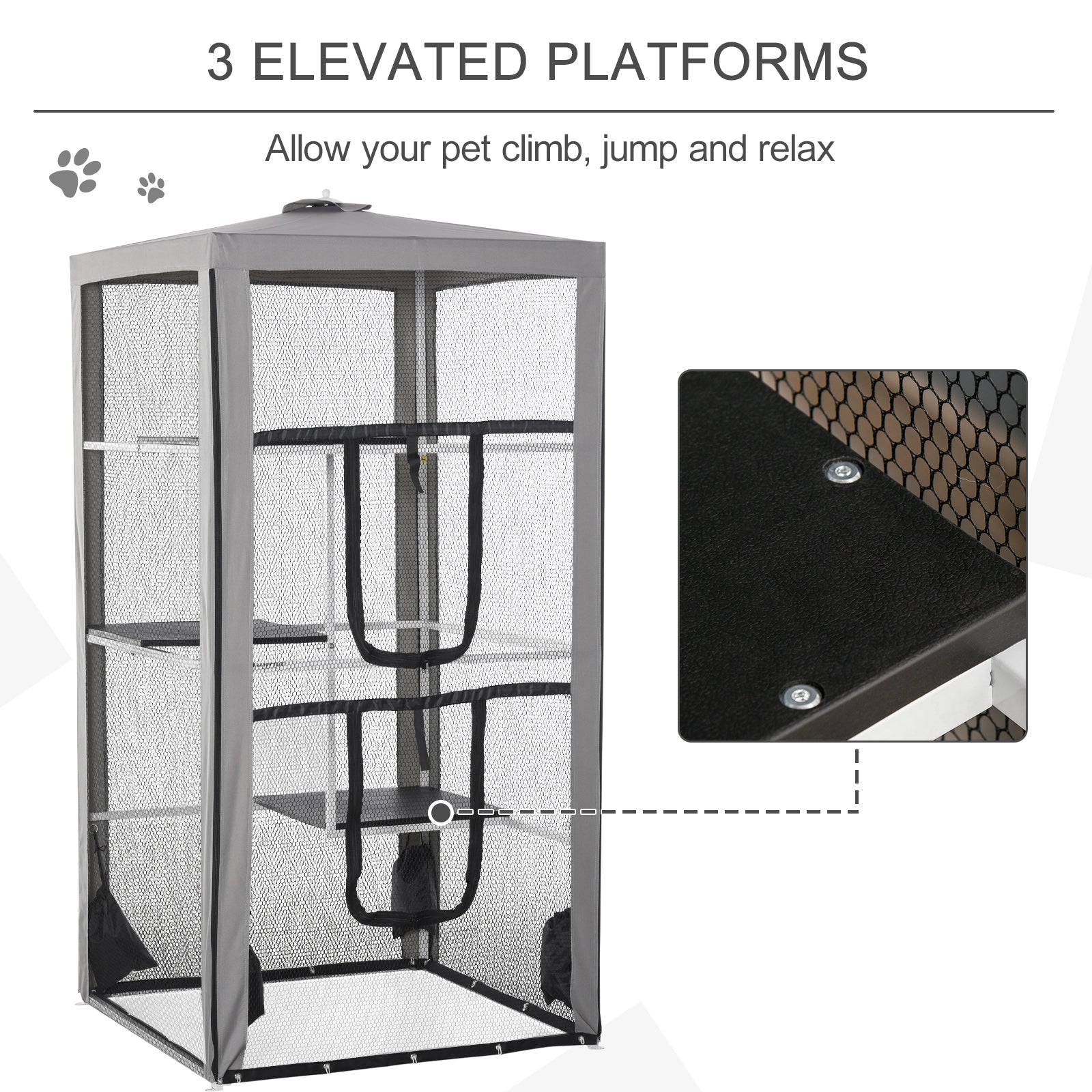 H Cat House Kitten Enclosure Playpen Frame with 3 Platforms