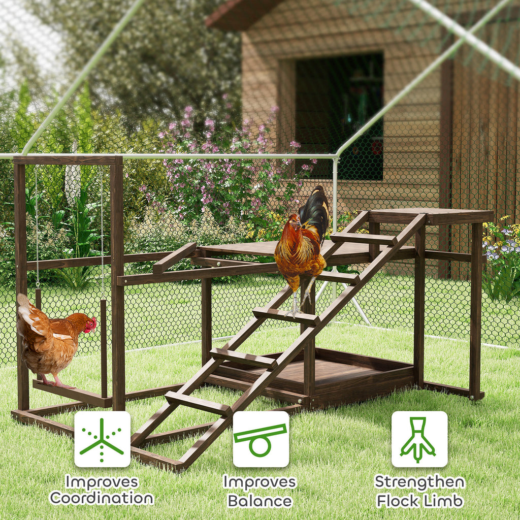 Wooden Chicken Activity Play Set with Perch, Swing, Ladder & Platforms, Coop Toy with Feeder Storage for Backyard Poultry