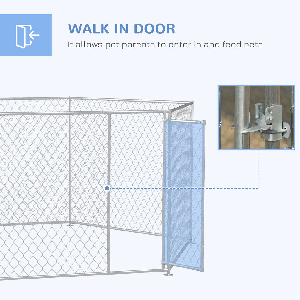 13.4' x 11.5' x 5.6' Dog Kennel Outdoor for Medium and Large-Sized Dogs with Lockable Door, Silver
