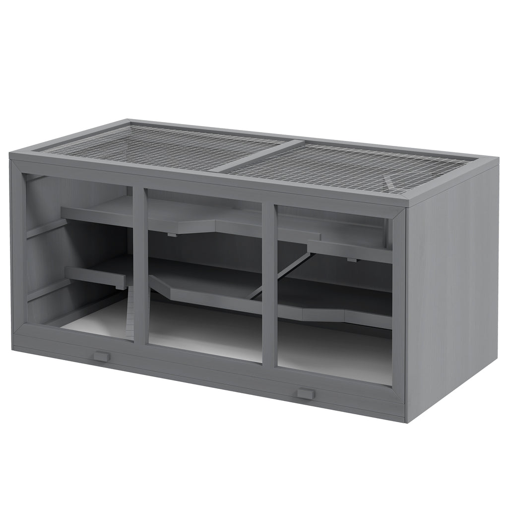 Extra Large Wooden Hamster Cage with Opening Roof, Hut, Ramps, Gray