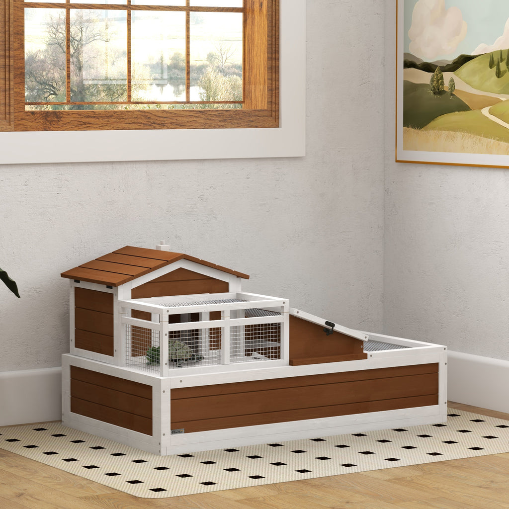 3-Room Tortoise Habitat House w/ Balcony & 2 Stories, 44" x 25.5" x 25", Coffee