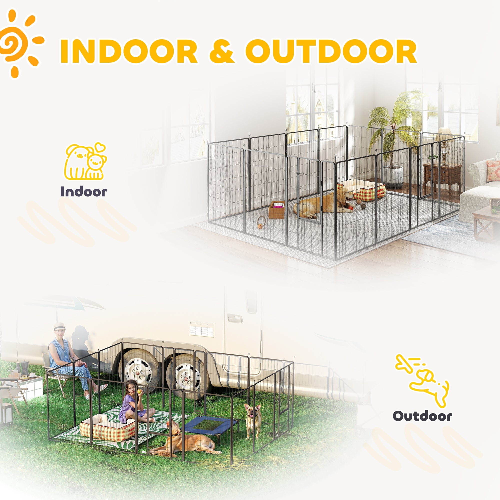 Dog Playpen for Indoor Outdoor, 24 Panels 44.5" H Puppy Playpen with Lockable Door, DIY Shape Pet Exercise Fence, Black