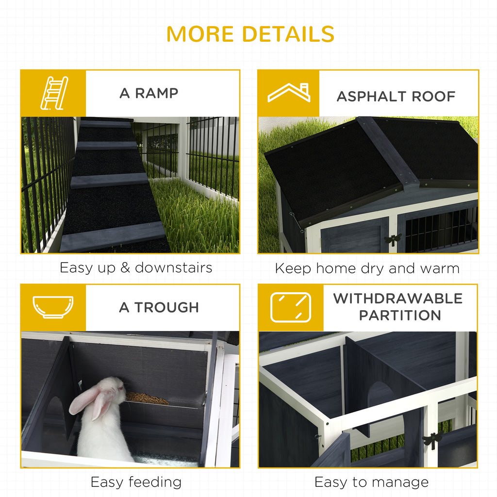 2 Level 59" Outdoor Rabbit Hutch with Openable Top, Dark Gray
