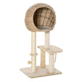 Cat Tree with Sisal Scratching Post Condo and Hanging Rope 39" H, Beige