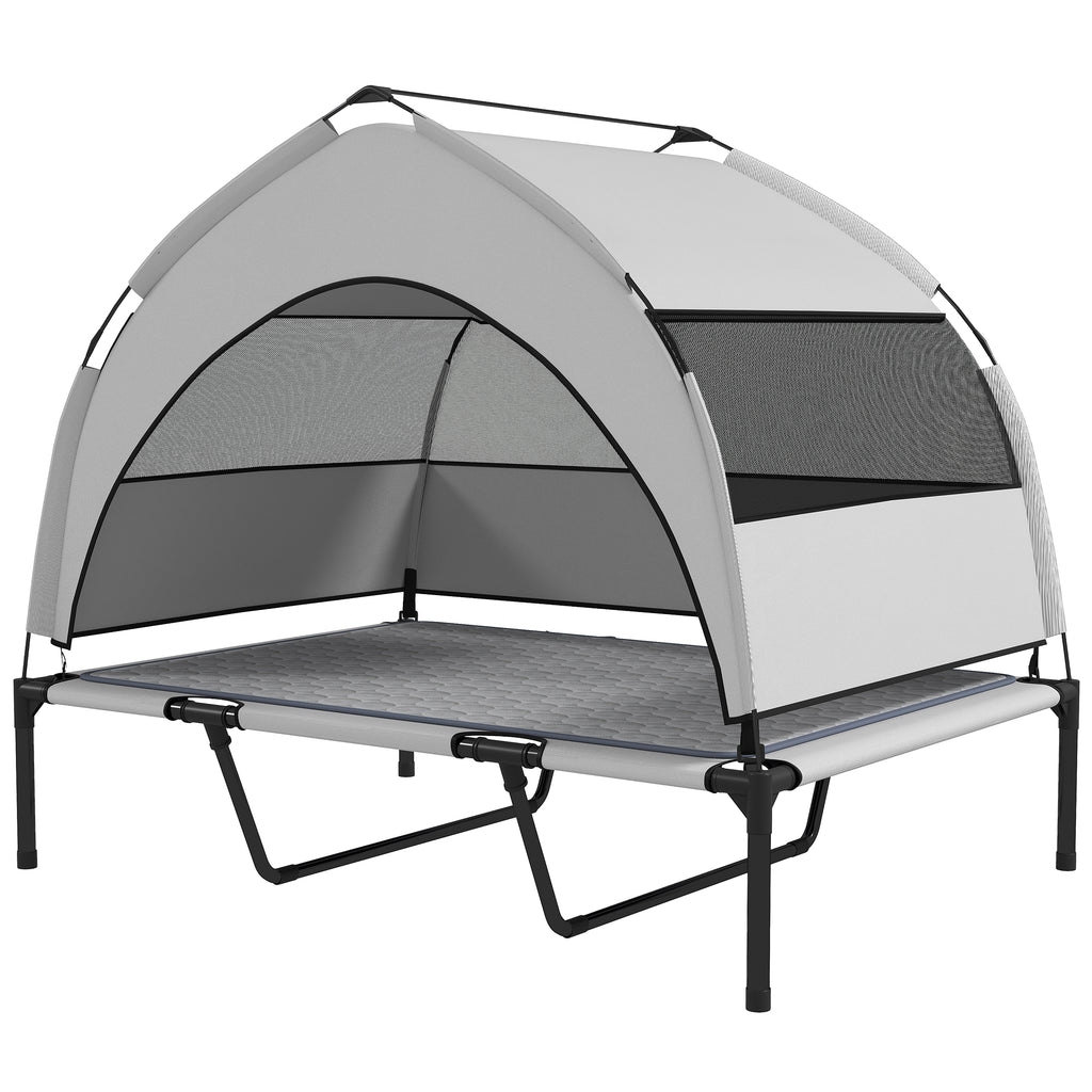 Elevated Dog Bed with Removable Canopy, Portable Outside Raised Pet Cot with Cooling Pad, Storage Bag, 42" x 30" x 37"