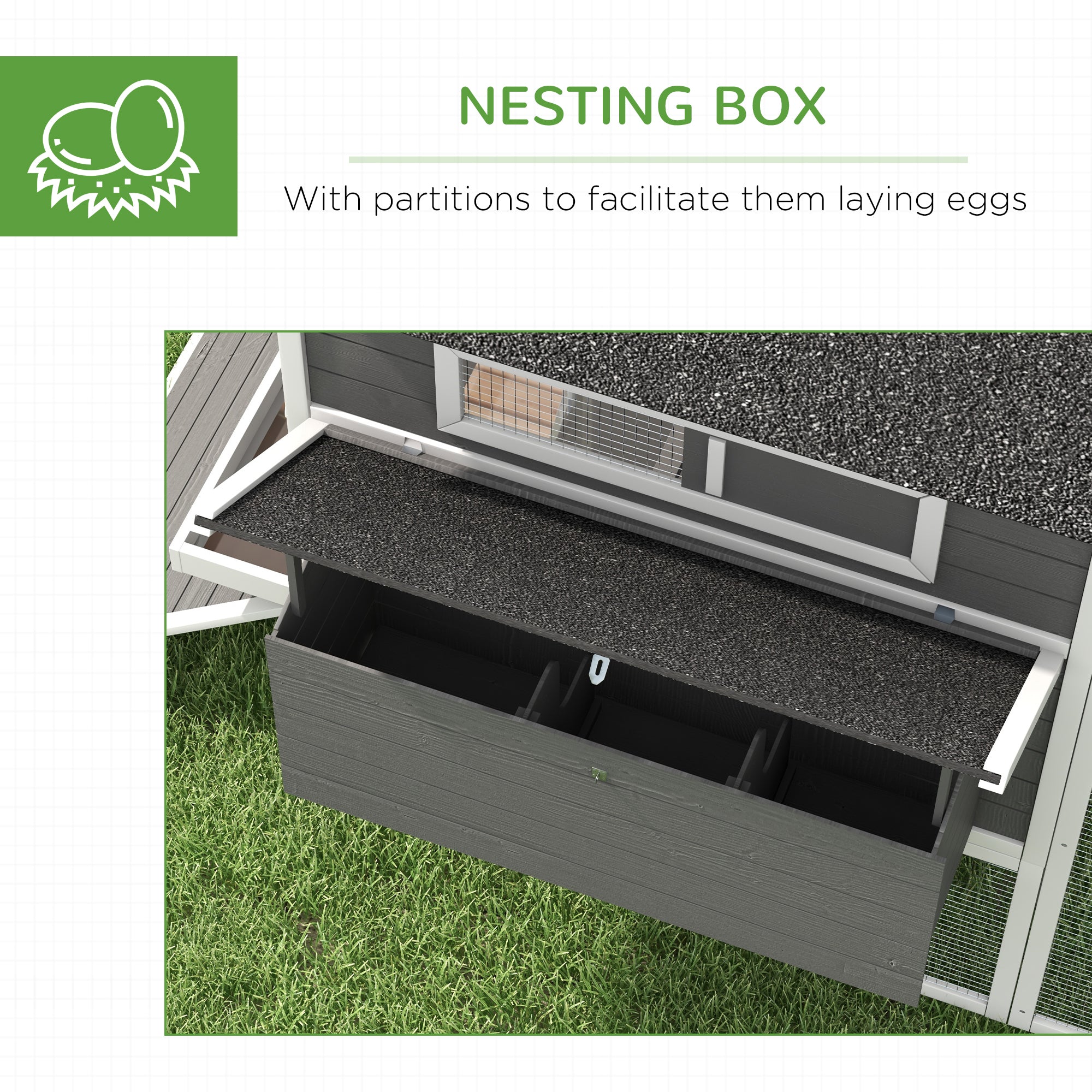 137" Wooden Chicken Coop for 8-10 Chickens, Backyard, Gray