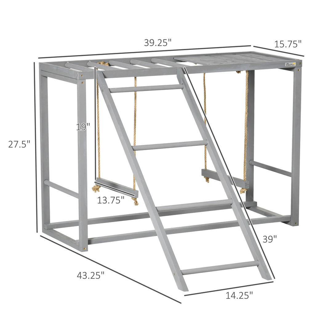 Chicken Activity Play with Swing Set for 3¨C4 Birds, Wooden Chicken Coop Accessory with Multiple Perches & Hen Ladder, Gray
