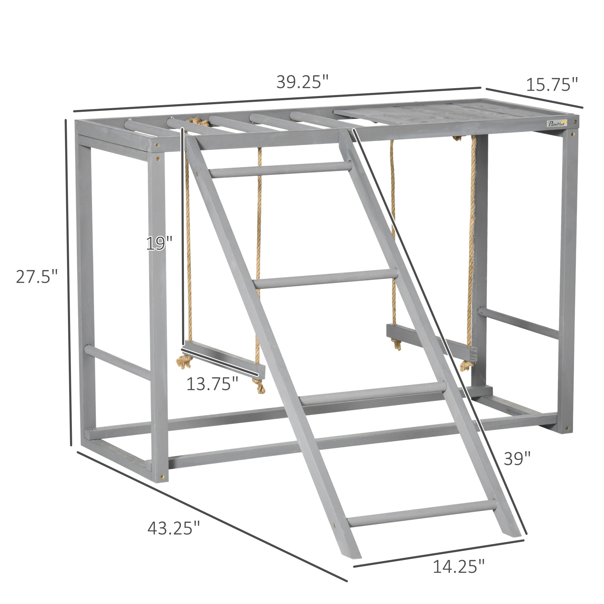 Chicken Activity Play with Swing Set for 3¨C4 Birds, Wooden Chicken Coop Accessory with Multiple Perches & Hen Ladder, Gray