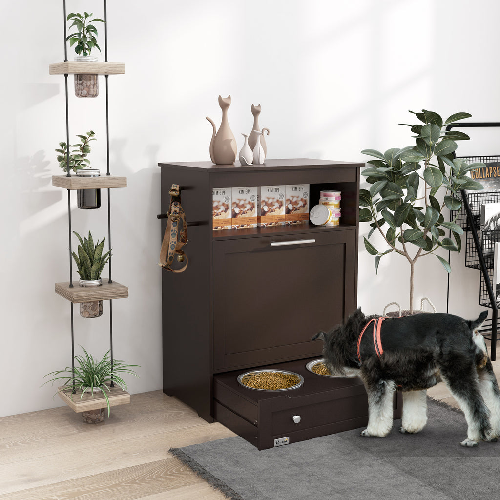 Pet Feeder Station with Storage Cabinet & Raised Bowls, Dog Food Container