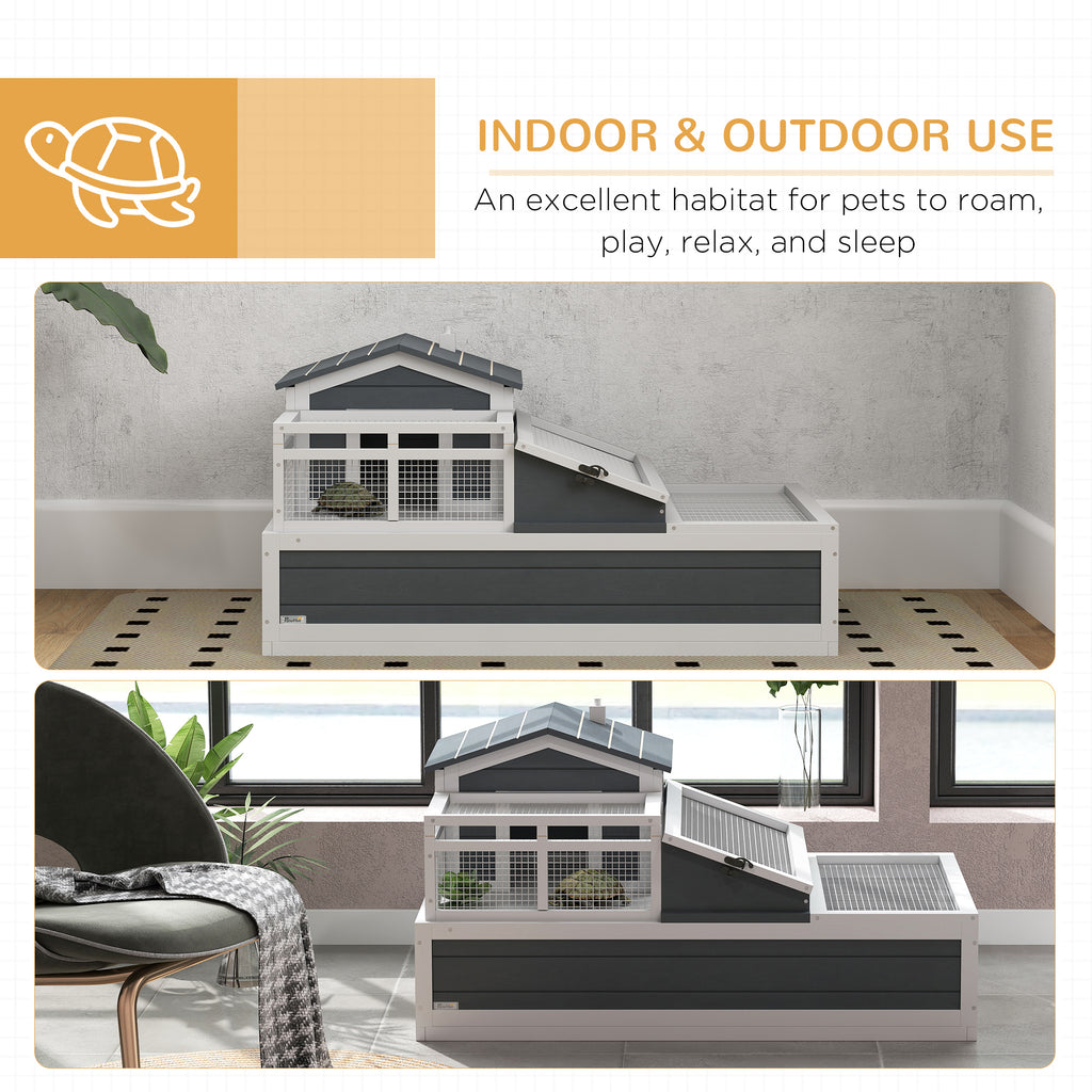 3-Room Tortoise Habitat House w/ Balcony & 2 Stories, 44" x 25.5" x 23", Gray