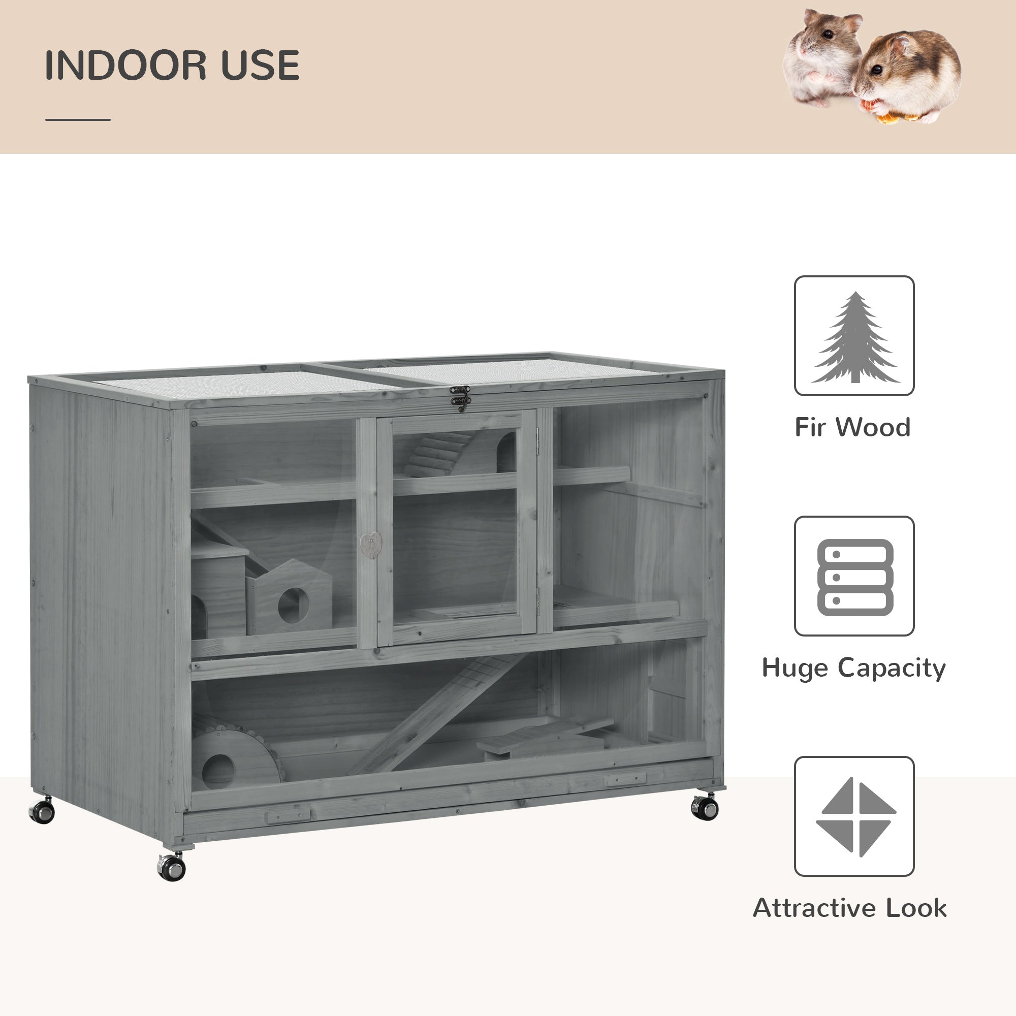 3-Tier Hamster Cage Hutch Box with Ladder Wheels for Small Animals