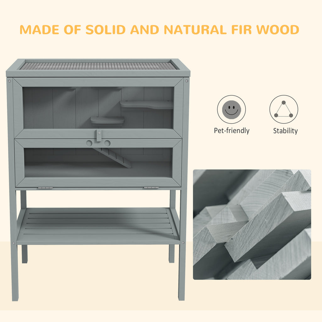 3-Tier Wooden Hamster Cage Mice and Rat Cage Small Animals Hutch with Openable Top, Front Door, Storage Shelf, Gray