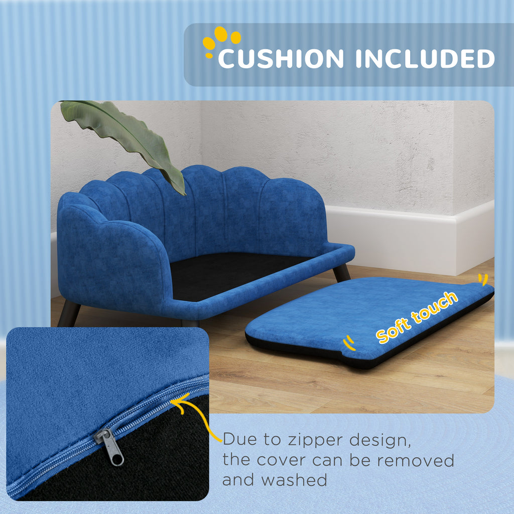 Pearl Design Pet Sofa for Medium and Large Sized Dogs, Pet Bed with Cushion and Solid Wood Legs, Dark Blue