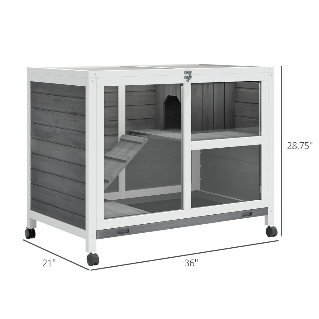 Outdoor Rabbit Enclosure Solid Wood Pet House with a Main Room for Sleeping and a Cage Area for Playing - Indoor/Outdoor