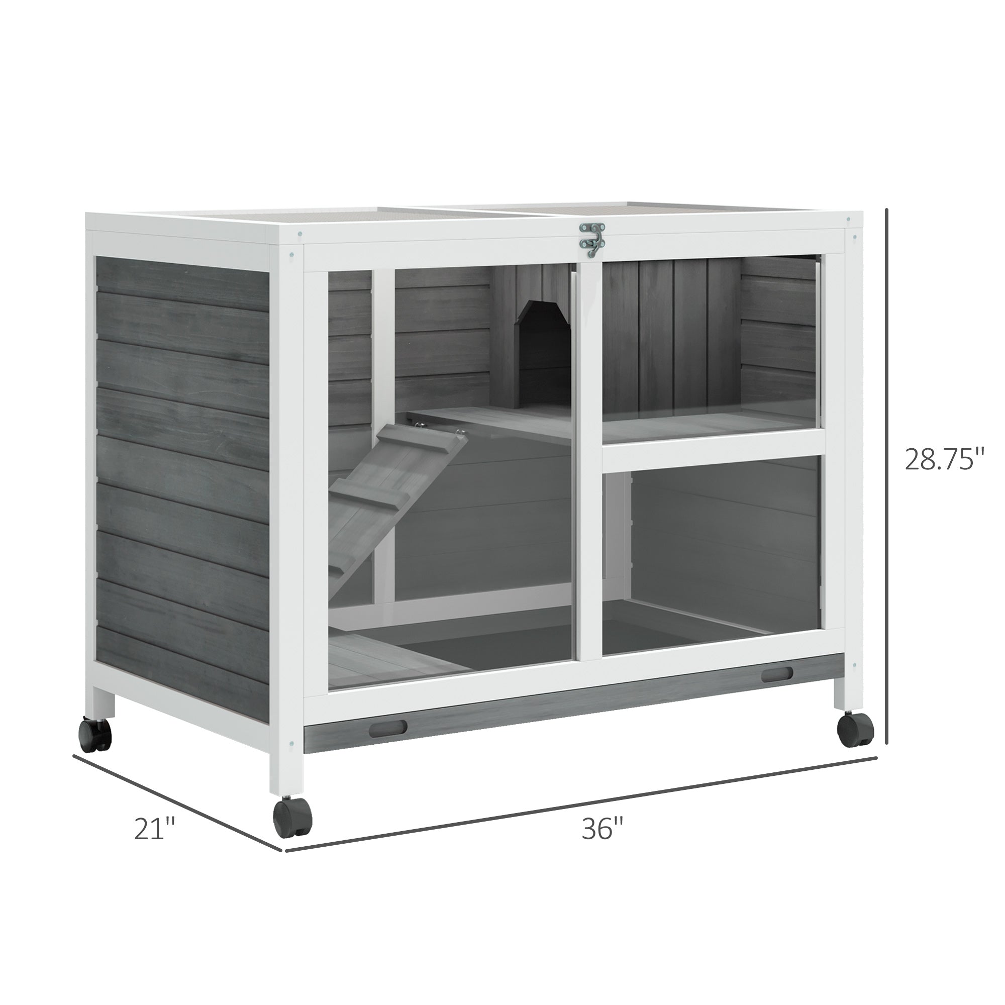 Outdoor Rabbit Enclosure Solid Wood Pet House with a Main Room for Sleeping and a Cage Area for Playing - Indoor/Outdoor