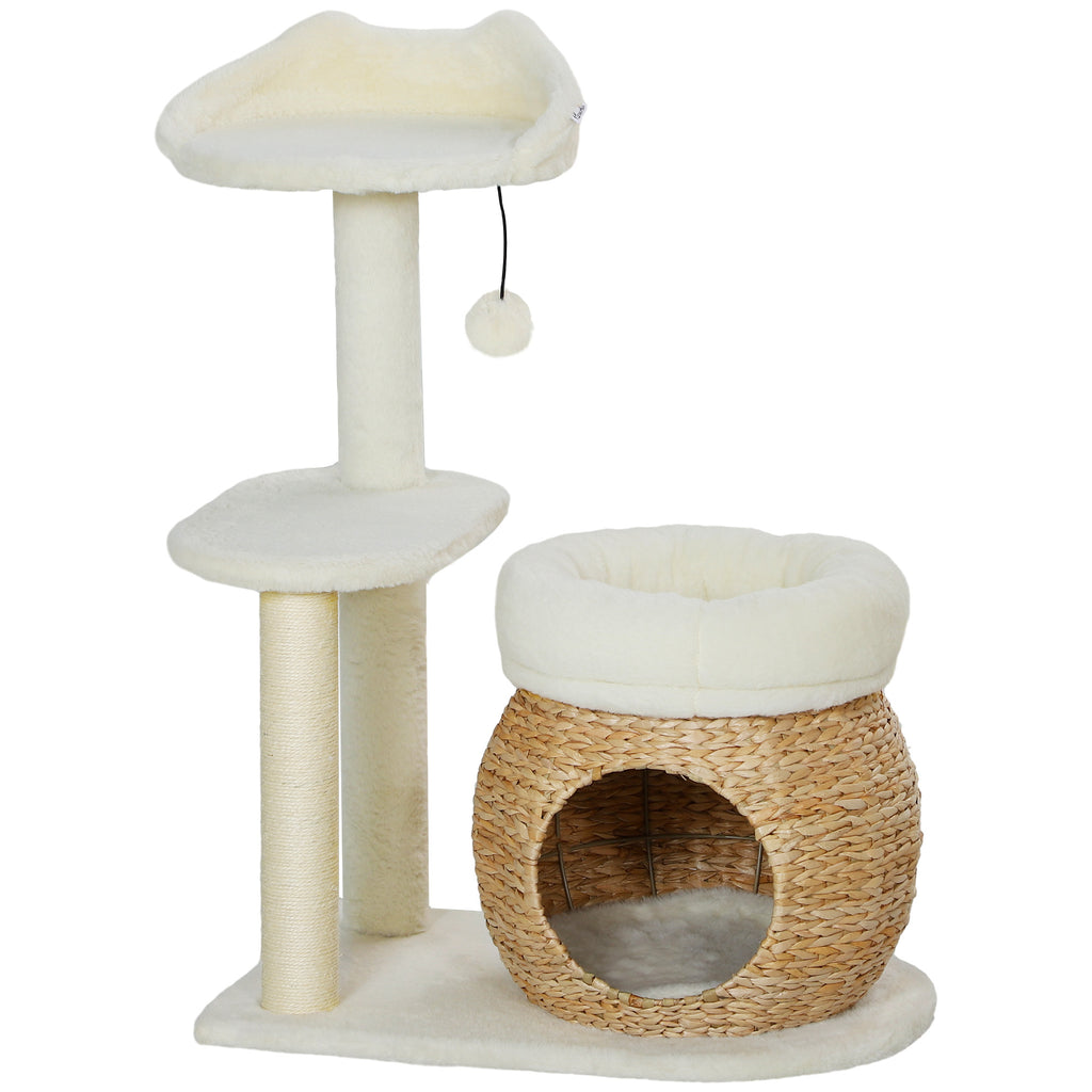 31" Cat Tree Tower with Scratching Posts, Condo & Toy Ball for Indoor Cats