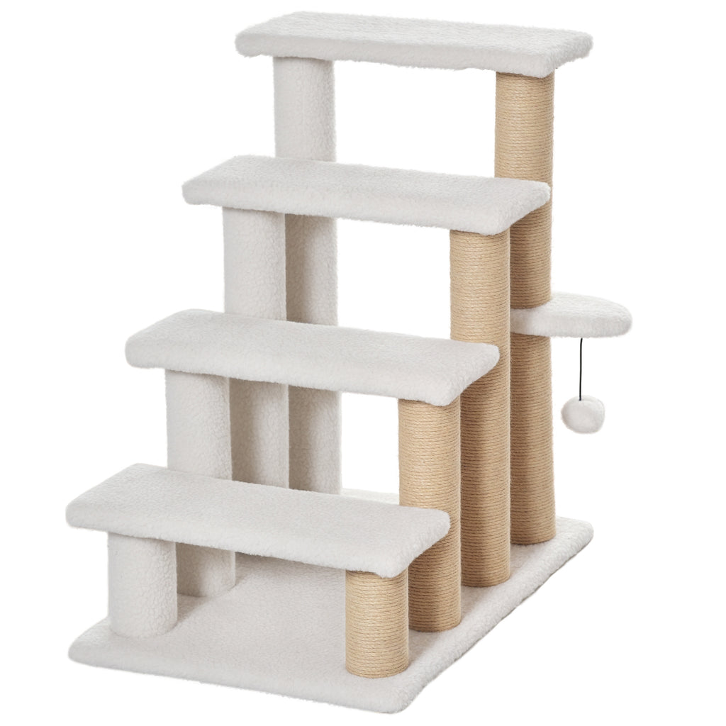 4-Tier Cat Steps with Scratching Posts, Pet Stairs for High Bed & Sofa, Indoor Cat Climbing Ladder, White