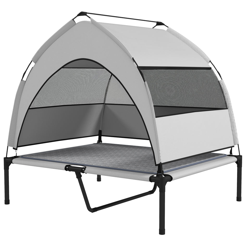 Elevated Dog Bed with Removable Canopy, Portable Outside Raised Pet Cot with Cooling Pad, Storage Bag, 36" x 29.5" x 35"