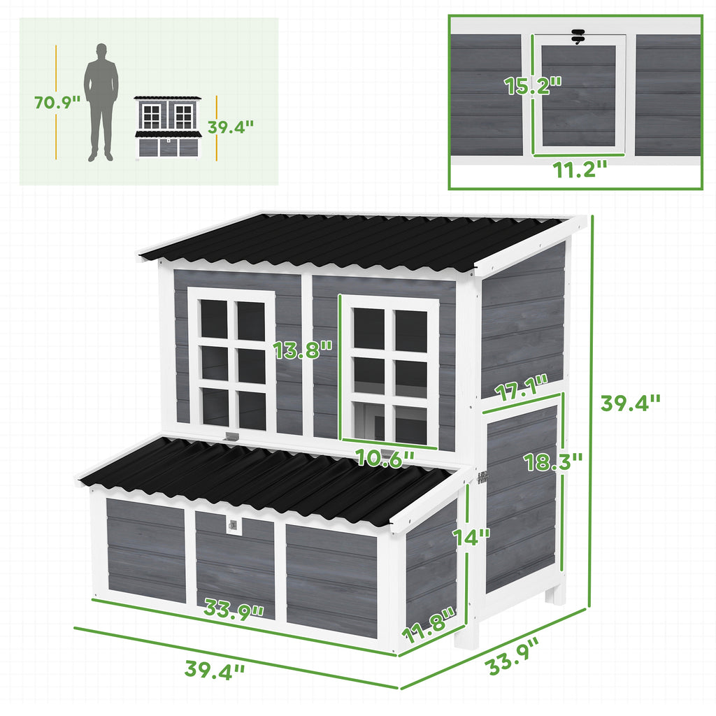 Wooden Chicken Coop with Nesting Box, Pull-Out Tray, Waterproof Roof, 39" Chicken House for 4-6 Chickens, Rabbits
