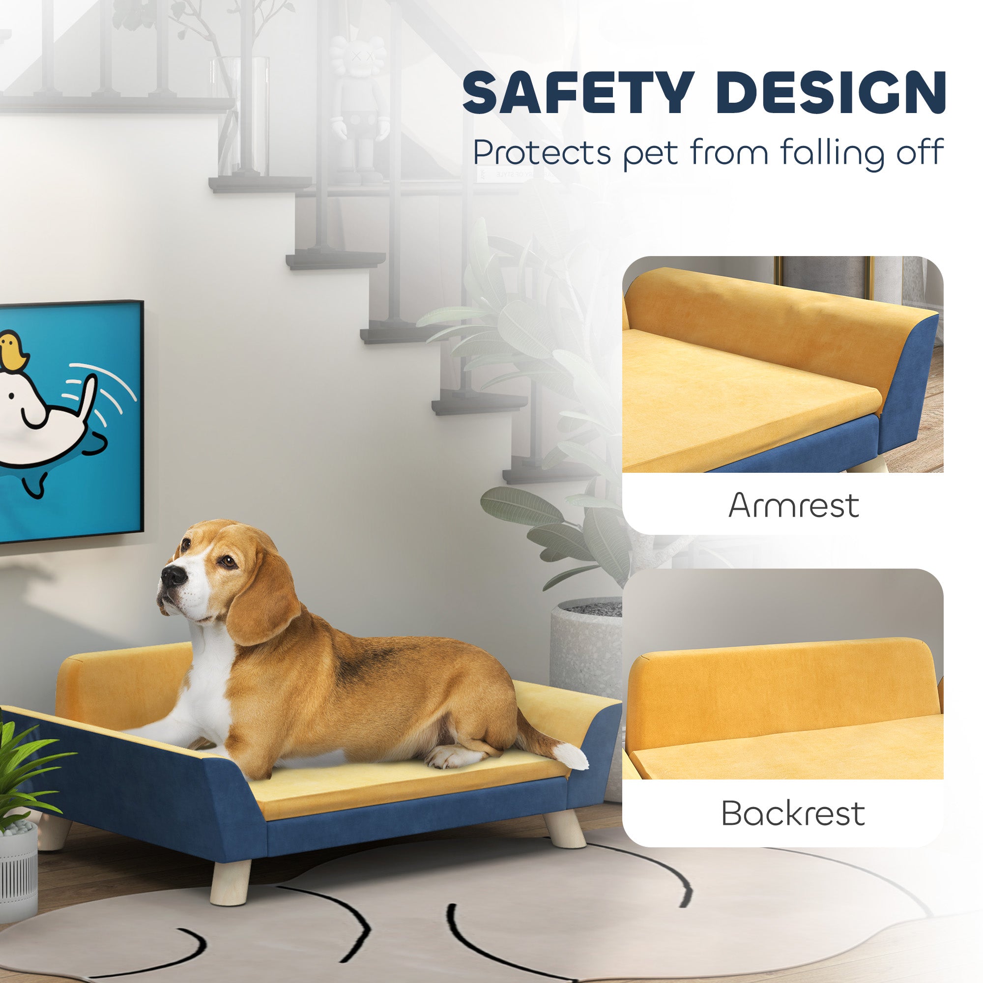 Dog Sofa Bed for Small Dogs with Soft Cushion, Washable Cover & Non-Slip Foot Pads, Orange