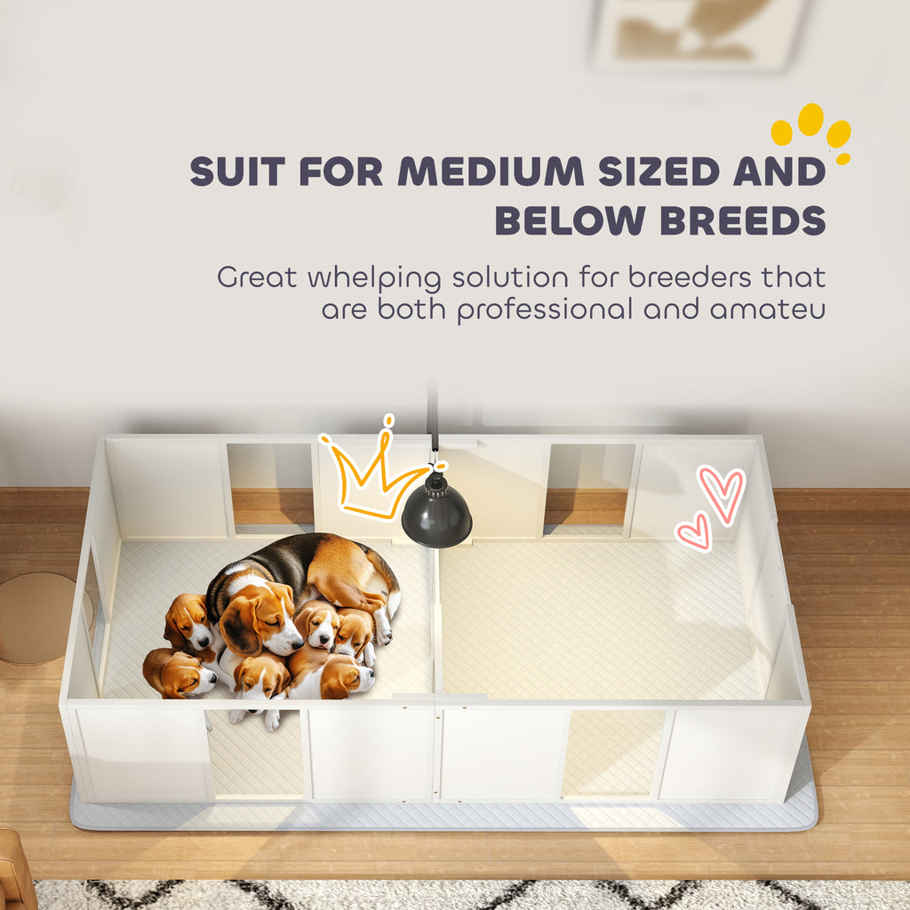Whelping Box for Dogs w/ Retractable Light Stand, Waterproof Pee Pad & Adjustable Height Door for Medium Breed Dogs