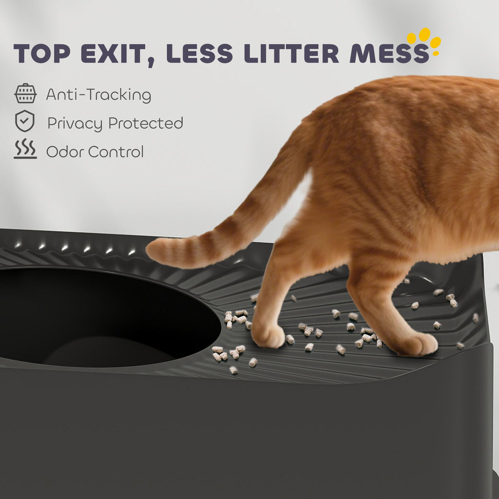 Extra Large Stainless Steel Litter Box, Enclosed Cat Litter Box with Scoop, Top Entrance, Non-slip Pads, Black