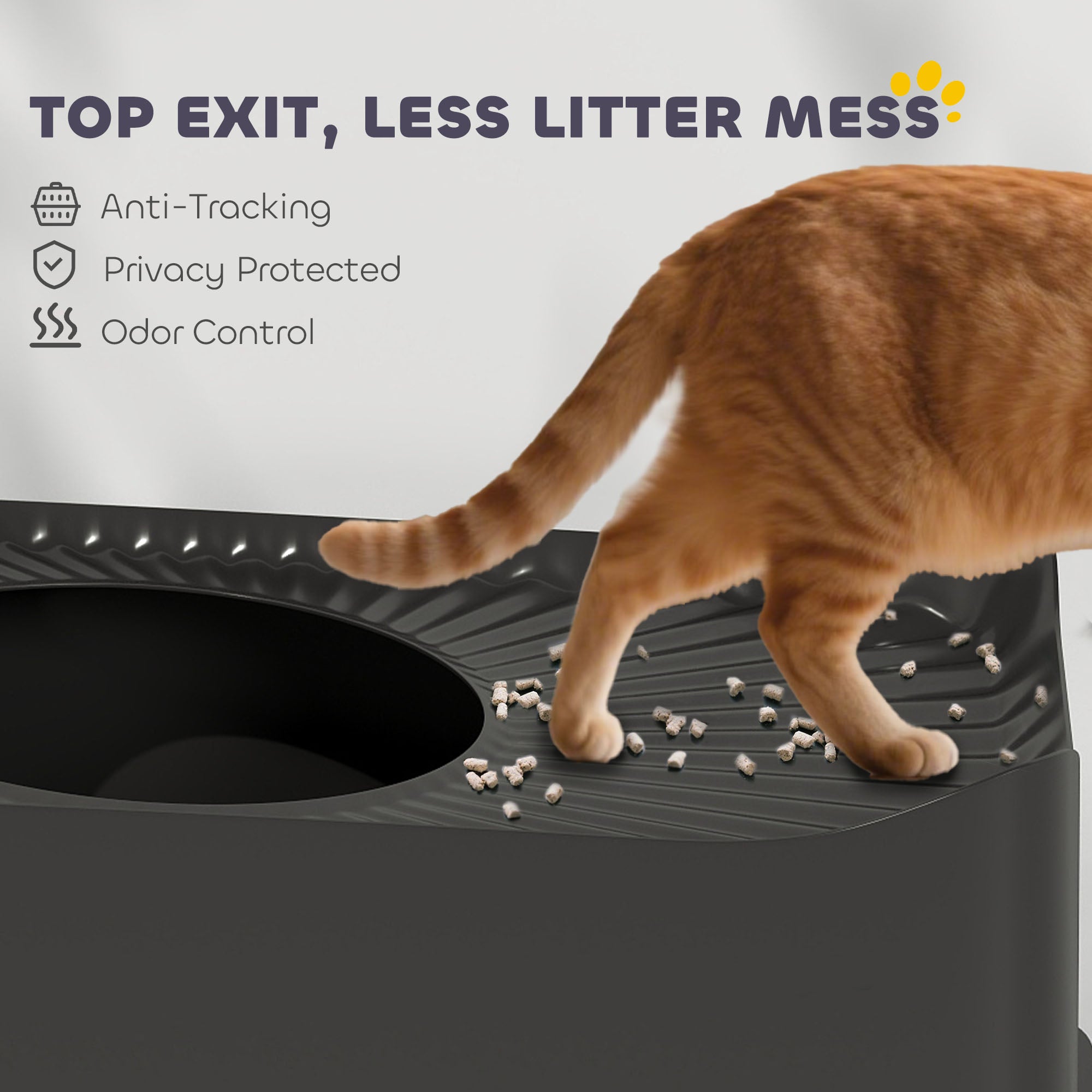 Extra Large Stainless Steel Litter Box, Enclosed Cat Litter Box with Scoop, Top Entrance, Non-slip Pads, Black