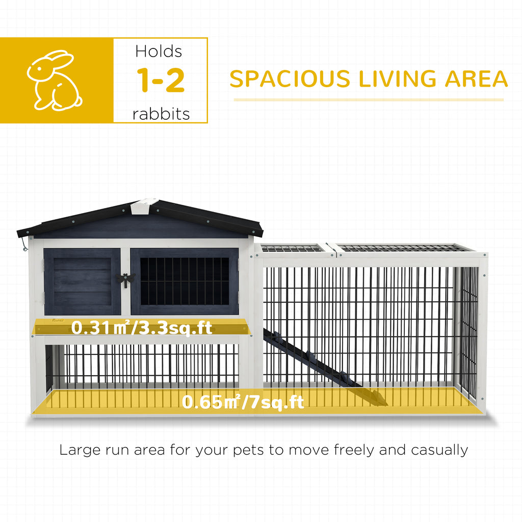 2 Level 59" Outdoor Rabbit Hutch with Openable Top, Dark Gray