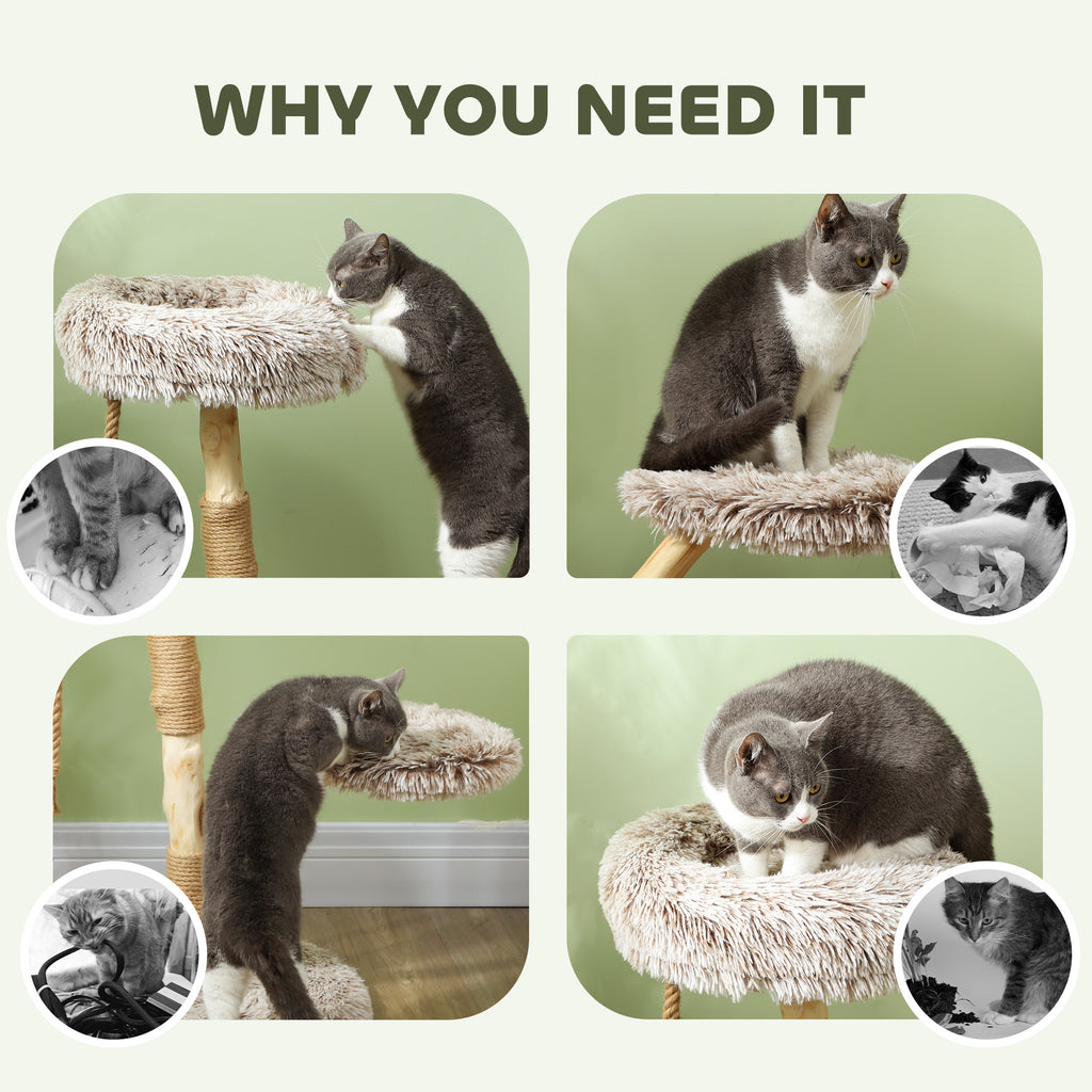 35-Inch Modern Cat Tree for Indoor Adult Cats, Wooden Scratching Posts, Cat Bed & Rope Toy, Compact Activity Tower, Brown