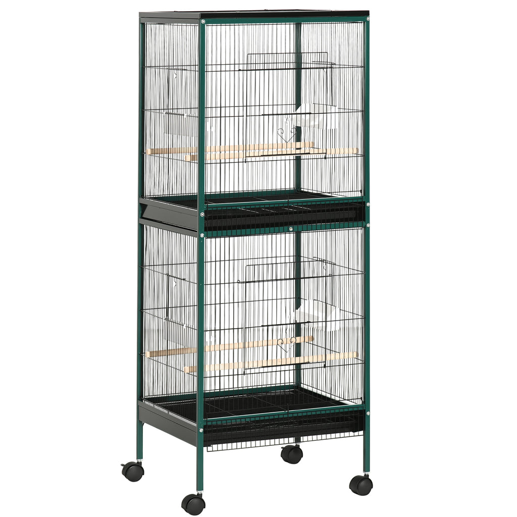 Large Bird Cage with 1.7 ft. Width for Wingspan, Bird Aviary Indoor with Multi-Door Design, Fit for a Canary, Finch, Conure, 55", Green