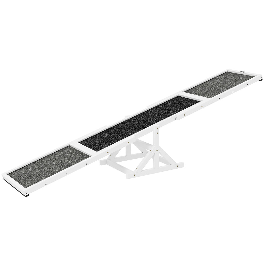 Wooden Dog Agility Seesaw for Training and Exercise, Weather Resistant, 83" L x 16" W x 14" H, White